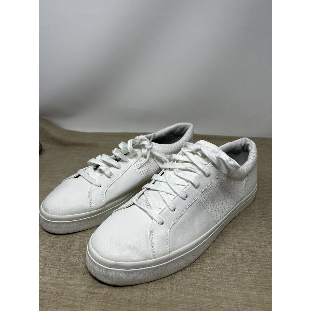 Bershka Man White Leather Lace Up Sneakers Shoes Size 45 US 12
